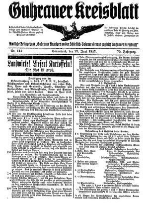 Guhrauer Anzeiger an der Schlesisch-Posener Grenze vom 23.06.1917