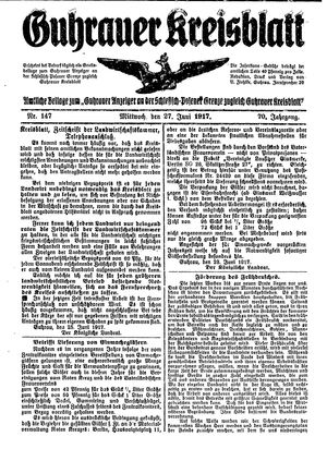 Guhrauer Anzeiger an der Schlesisch-Posener Grenze vom 27.06.1917