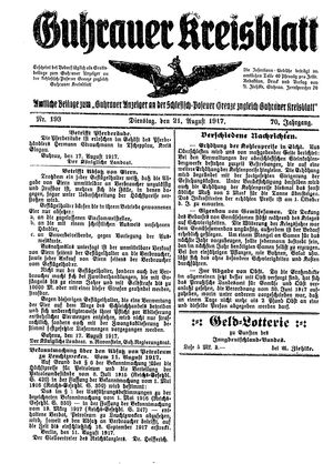Guhrauer Anzeiger an der Schlesisch-Posener Grenze vom 21.08.1917