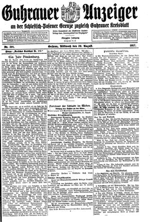 Guhrauer Anzeiger an der Schlesisch-Posener Grenze on Aug 29, 1917