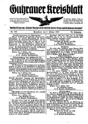 Guhrauer Anzeiger an der Schlesisch-Posener Grenze vom 06.10.1917