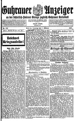Guhrauer Anzeiger an der Schlesisch-Posener Grenze on Oct 7, 1917