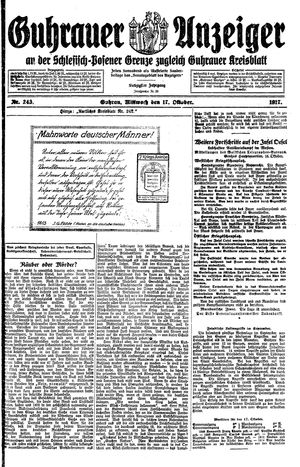 Guhrauer Anzeiger an der Schlesisch-Posener Grenze on Oct 17, 1917