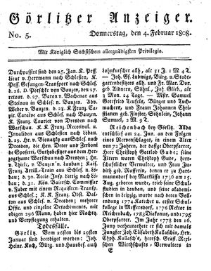 Görlitzer Anzeiger vom 04.02.1808