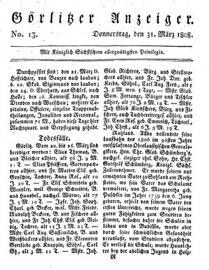 Görlitzer Anzeiger on Mar 31, 1808