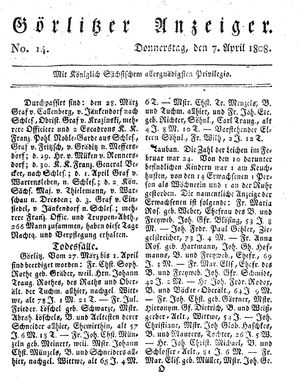 Görlitzer Anzeiger on Apr 7, 1808