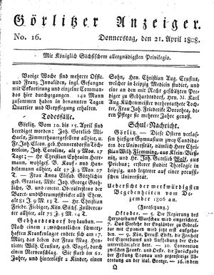 Görlitzer Anzeiger vom 21.04.1808