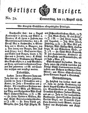 Görlitzer Anzeiger on Aug 11, 1808