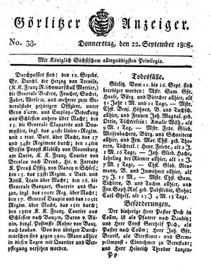 Görlitzer Anzeiger on Sep 22, 1808