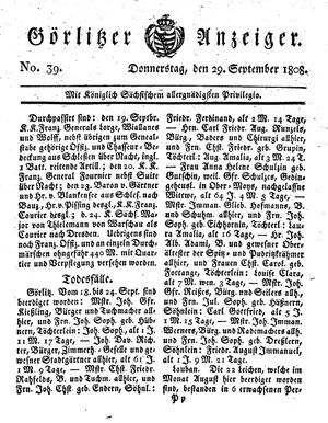 Görlitzer Anzeiger vom 29.09.1808