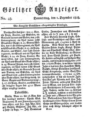 Görlitzer Anzeiger on Dec 1, 1808