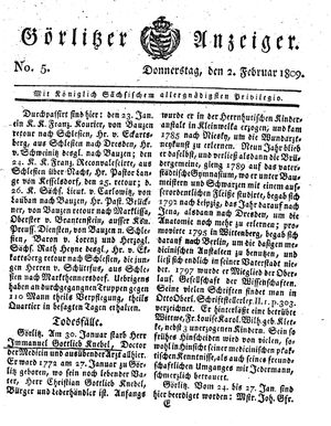 Görlitzer Anzeiger on Feb 2, 1809