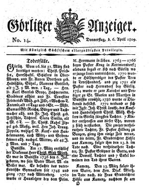 Görlitzer Anzeiger on Apr 6, 1809