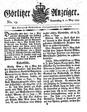 Görlitzer Anzeiger on May 11, 1809