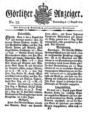 Görlitzer Anzeiger vom 17.08.1809