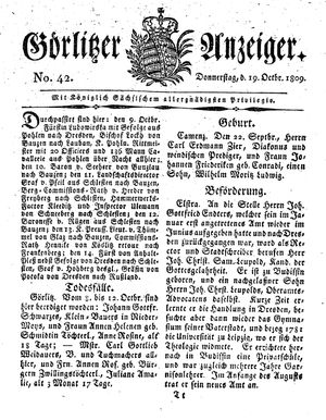 Görlitzer Anzeiger on Oct 19, 1809