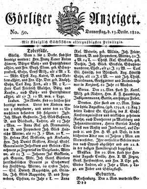 Görlitzer Anzeiger on Dec 13, 1810