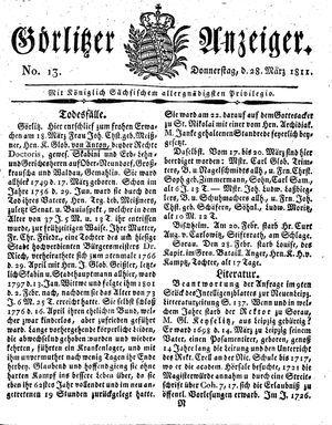 Görlitzer Anzeiger vom 28.03.1811