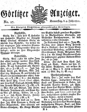 Görlitzer Anzeiger vom 04.07.1811