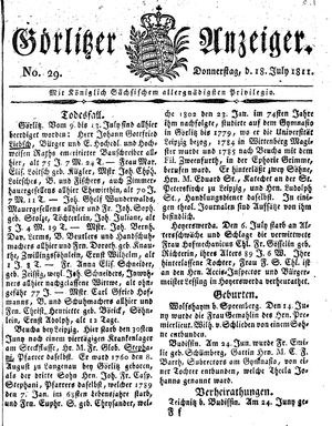 Görlitzer Anzeiger on Jul 18, 1811