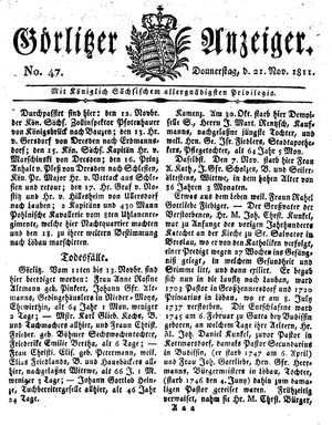 Görlitzer Anzeiger on Nov 21, 1811