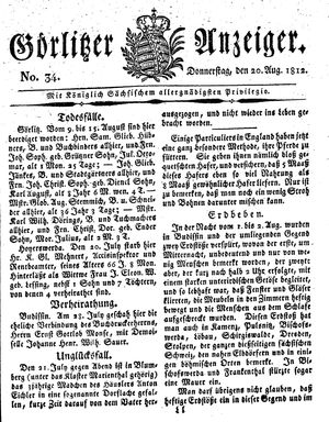 Görlitzer Anzeiger vom 20.08.1812
