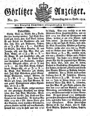 Görlitzer Anzeiger vom 10.12.1812