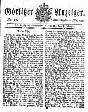 Görlitzer Anzeiger vom 25.03.1813