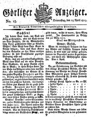 Görlitzer Anzeiger vom 15.04.1813