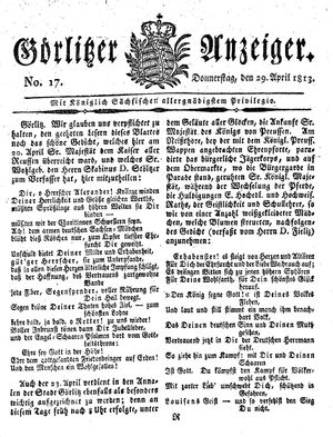 Görlitzer Anzeiger vom 29.04.1813