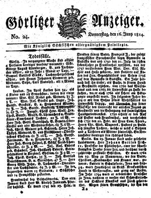 Görlitzer Anzeiger vom 16.06.1814