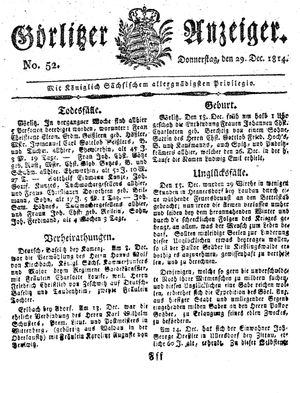 Görlitzer Anzeiger vom 29.12.1814