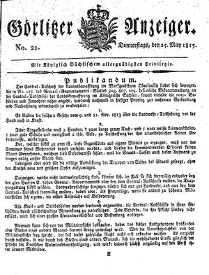 Görlitzer Anzeiger on May 25, 1815