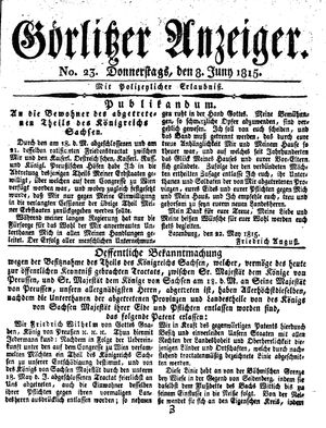 Görlitzer Anzeiger vom 08.06.1815