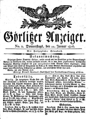 Görlitzer Anzeiger on Jan 11, 1816