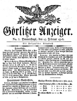 Görlitzer Anzeiger on Feb 15, 1816
