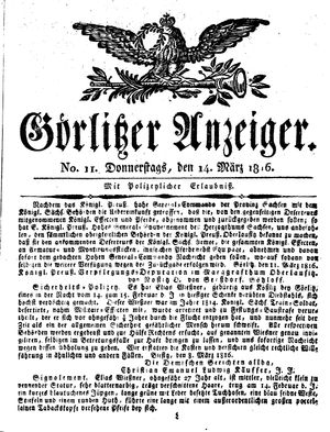 Görlitzer Anzeiger vom 14.03.1816