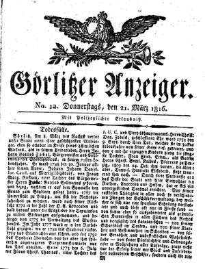 Görlitzer Anzeiger vom 21.03.1816