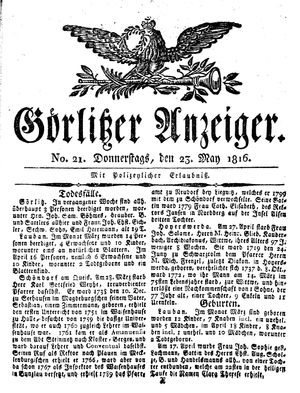 Görlitzer Anzeiger on May 23, 1816