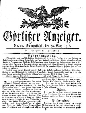 Görlitzer Anzeiger on May 30, 1816
