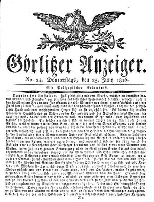 Görlitzer Anzeiger vom 13.06.1816