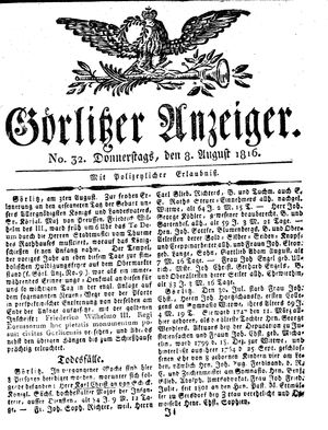 Görlitzer Anzeiger on Aug 8, 1816