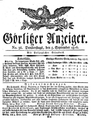 Görlitzer Anzeiger on Sep 5, 1816