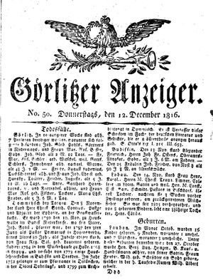 Görlitzer Anzeiger on Dec 12, 1816