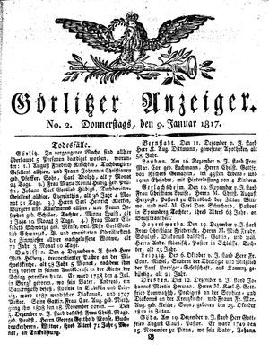 Görlitzer Anzeiger vom 09.01.1817