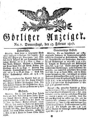 Görlitzer Anzeiger vom 13.02.1817