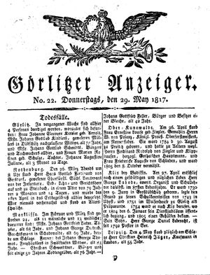 Görlitzer Anzeiger vom 29.05.1817