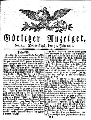 Görlitzer Anzeiger on Jul 31, 1817
