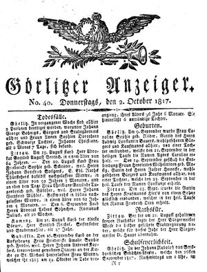 Görlitzer Anzeiger vom 02.10.1817