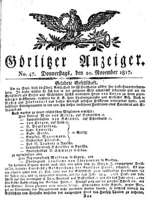 Görlitzer Anzeiger vom 20.11.1817